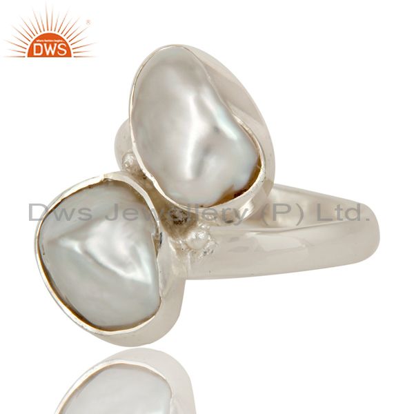 Suppliers Fresh Water Pearl Solid Sterling Silver Handmade Two Stone Ring