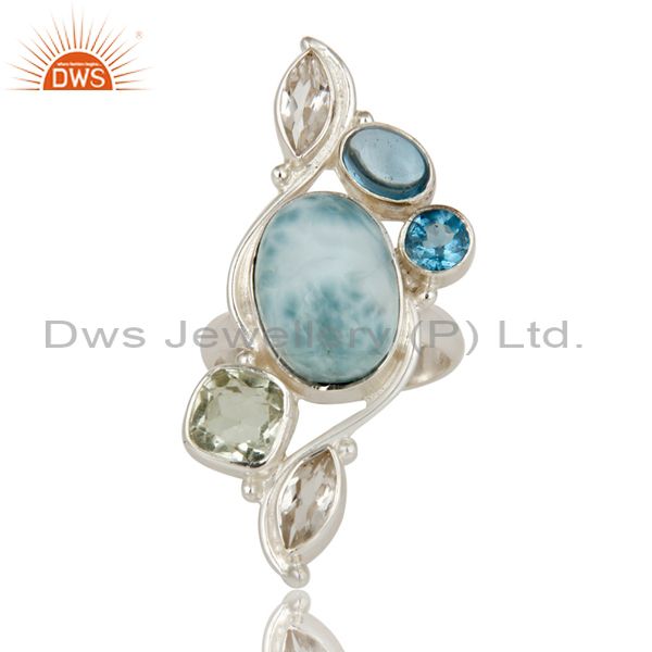 Suppliers Larimar, Green Amethyst, Blue Topaz and Crystal Sterling Silver Handmade Ring
