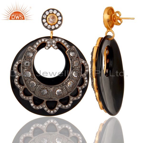 Suppliers Bakelite and CZ Black Oxidized and Yellow Gold Plated Dangler Earring