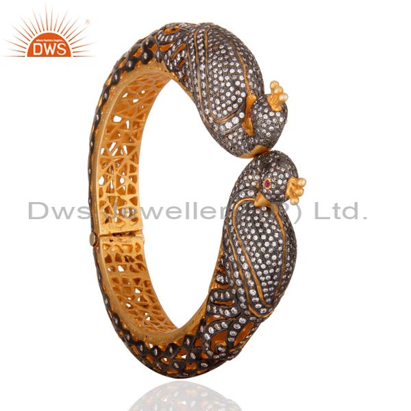 Wholesalers of 22k gold plated peacock designer bangle set with cubic zirconia