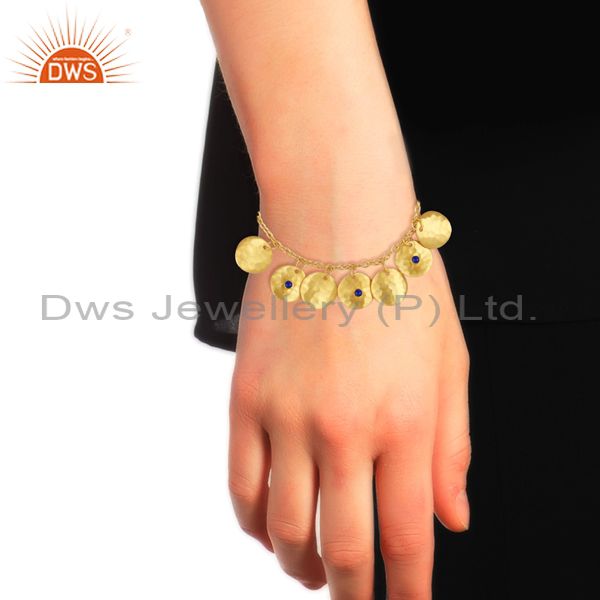 Lapis Brass Gold Charm Bracelet
