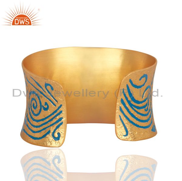 Suppliers Womens Designer Inspired Blue Enamel Cuff with 18K Gold Plated Jewelry