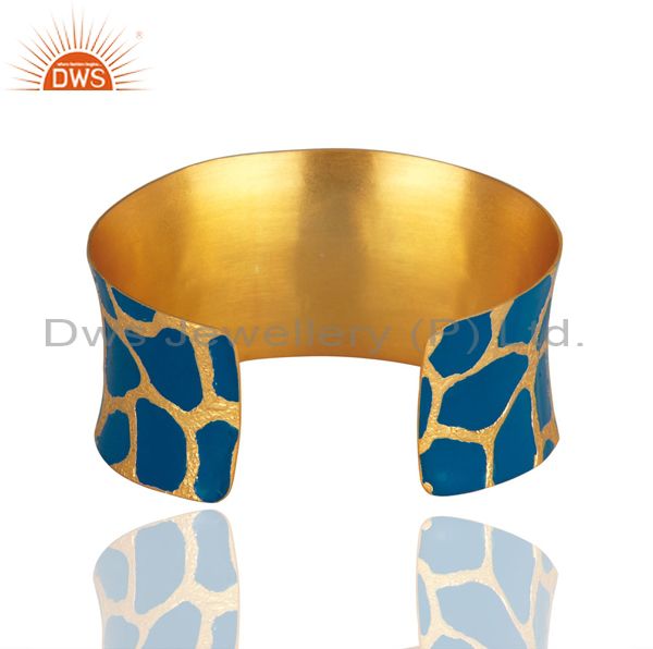 Suppliers 18K Gold Plated Over Brass Vintage Designer Signed Enamel Bangle Cuff Bracelets