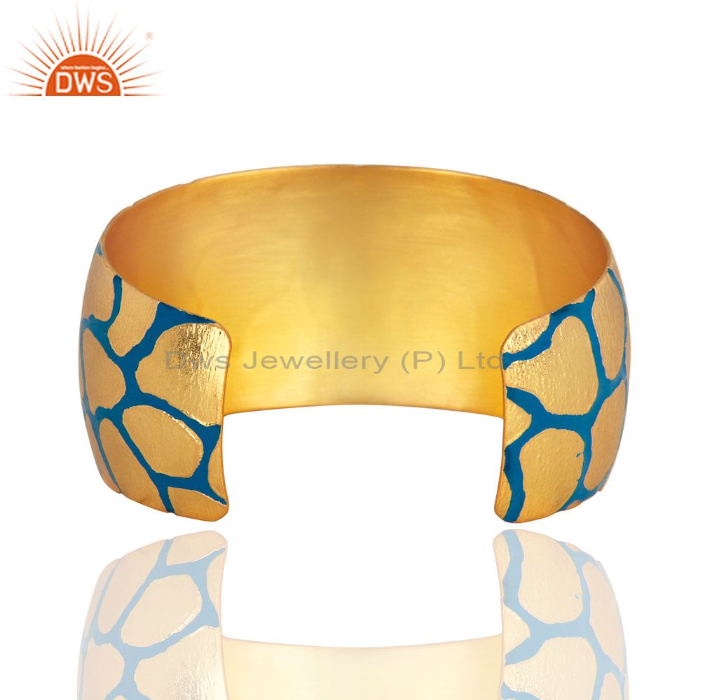 Suppliers Women 18K Yellow Gold Plated Bridal Wide Cuff Bangle Bracelets With Enamel Paint