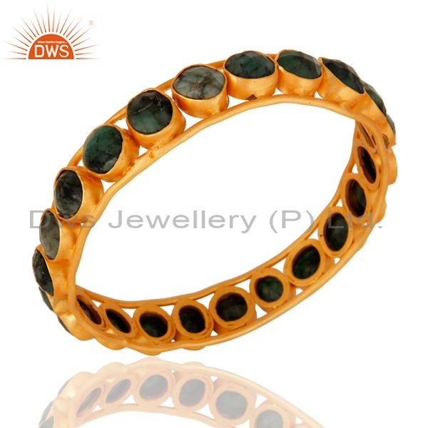 Wholesalers of Handmade 24k yellow gold gp emerald precious gemstone stretch bangle