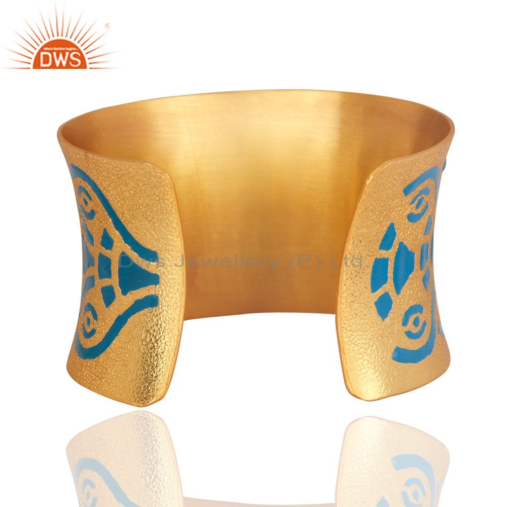 Suppliers 22-Karat Yellow Gold Plated Indian Enamel Designer Cuff Bracelet Bangle