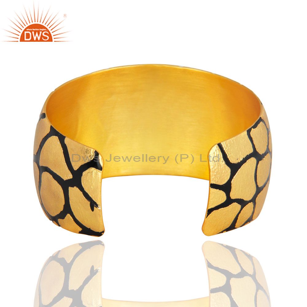 Suppliers Handmade Wide Bangle Cuff Bracelet In 22k Yellow Gold Over Brass Metal Jewelry