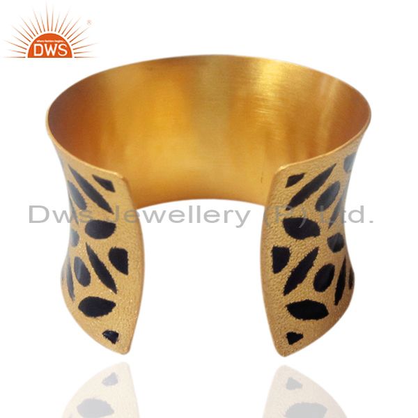 Suppliers Women Fashion 24k Yellow Gold Plated Meena Designer Wide Cuff Bracelet