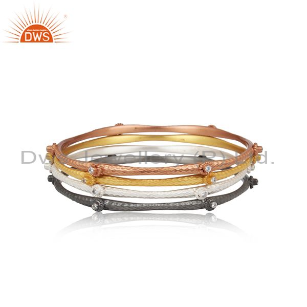 Rose, Gold And Black On 925 Sterling Silver Handmade Bangle