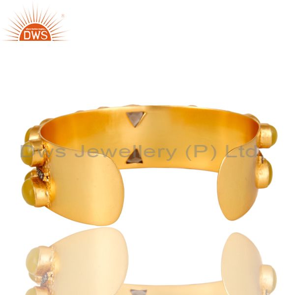 Suppliers 18K Yellow Gold Plated Yellow Moonstone And Smoky Quartz Wide Cuff Bracelet