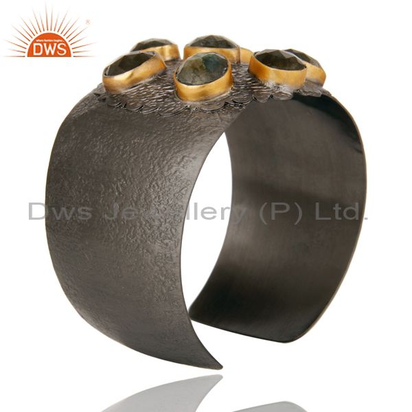 Suppliers Natural Labradorite Black Oxidized Handmade Cuff Fashion Jewelry Textured Bangle