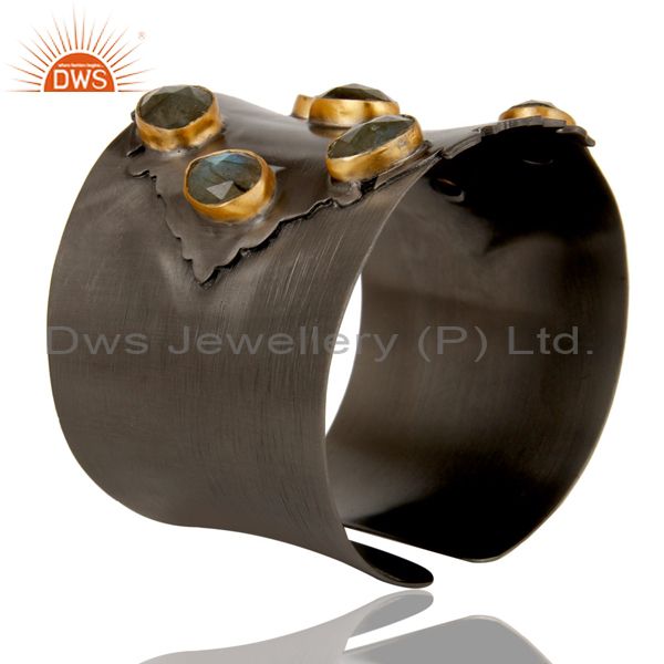 Suppliers Black Oxidized Labradorite Textured Cuff Fashion Jewelry Cuff Bangle