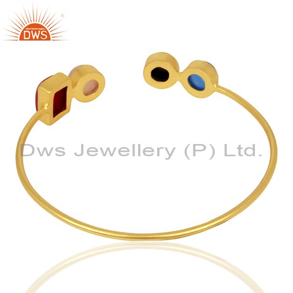 Suppliers Multi Gemstone Gold Plated Brass Fashion Cuff Bangle Manufacturer