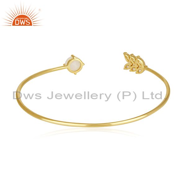 Suppliers Gold Plated Brass Fashion Rainbow Moonstone Cuff bracelet Wholesale Supplier