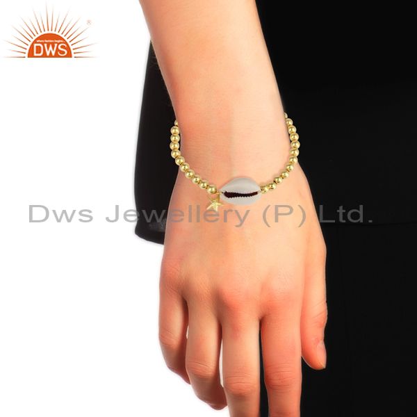 Cowrie Fancy Brass Gold Plated Chain Bracelet