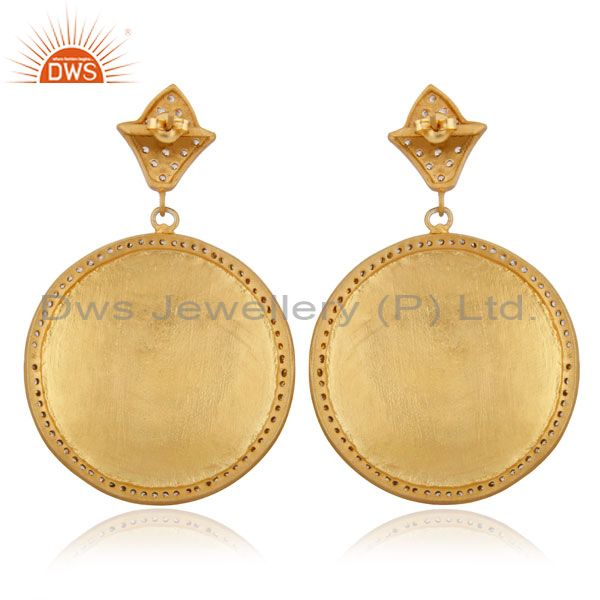 Suppliers Hand-made Circular Design 18k Yellow Gold Plated Textured Finish Zircon Earring