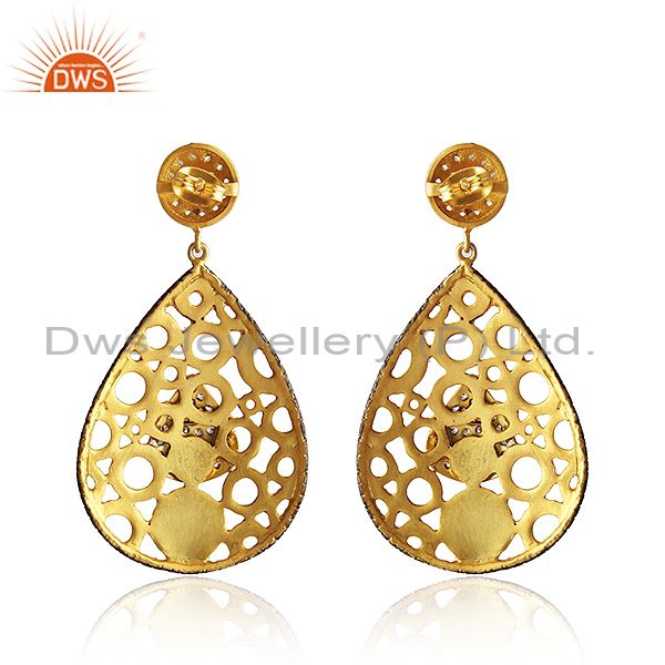Suppliers 18K Yellow Gold Plated Brass Pink Hydro And CZ Filigree Dangle Earrings