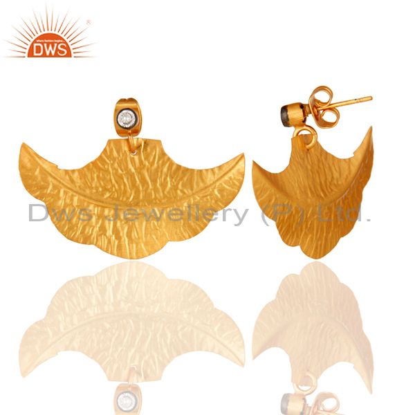 Suppliers 14-Karat Yellow Gold-Plated Cubic Zirconia Dry Leaf Designed Earrings