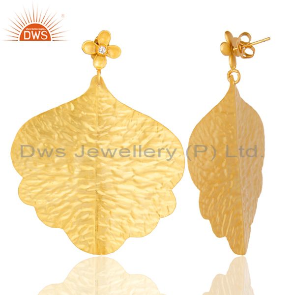 Suppliers 22K Yellow Gold Plated Brass Handmade Petals Dangle Earrings
