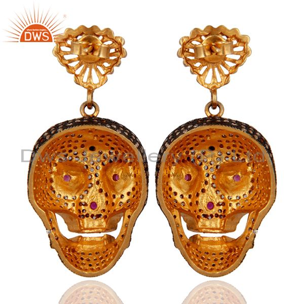 Suppliers 18k Yellow Gold Plated White Cubic Zirconia Womens Skull Designer Earrings