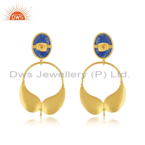 Suppliers 18K Gold Plated Brass Blue Aventurine Angel Wing Designer Dangle Post Finding