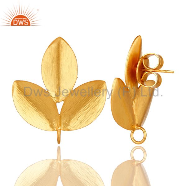 Suppliers 18-Karat Gold Plated Brass Brushed Finish Leaf Design Post Stud Finding