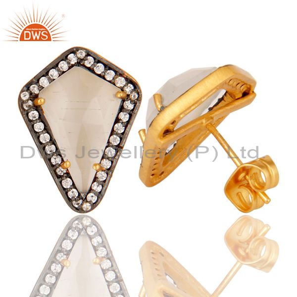 Suppliers White Moonstone and White Zircon 18K gold Plated Handmade Stud Boutique Jewelry