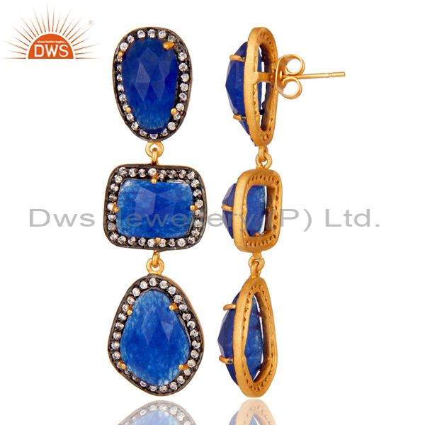 Suppliers 18K Gold Plated Blue Aventurine and White Zircon Dangle Drop Earring