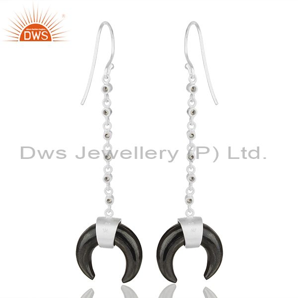 Suppliers White Topaz With Hematite Crescent Moon 925 Sterling Silver Dangle Earring