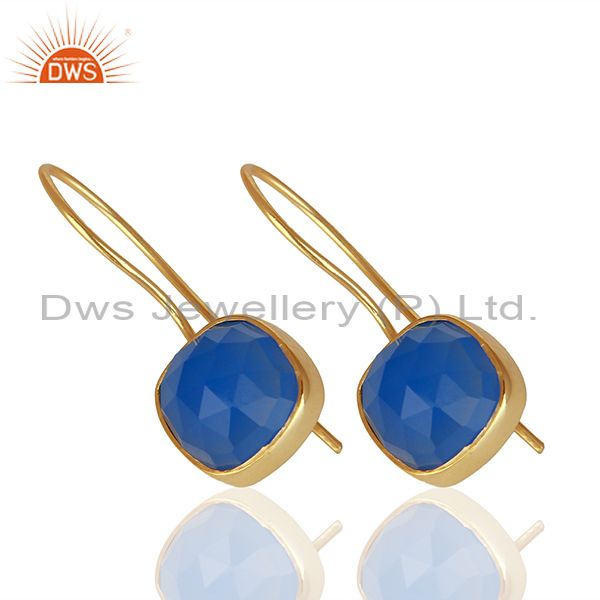 Suppliers Blue Gemstone Gold Plated Brass Fashion Earrings Manufacturer India