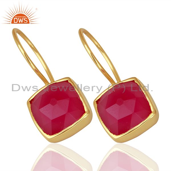 Suppliers Pink Chalcedony Gemstone Girls Gold Plated Silver Earrings Supplier