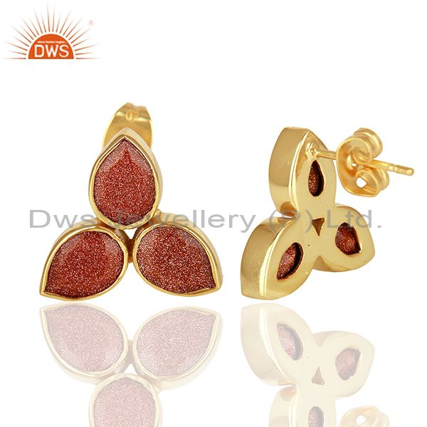 Suppliers Sun Stone Gold Plated Brass Fashion Stud Earrings Manufacturer