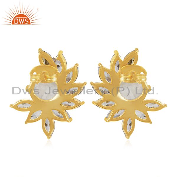 Suppliers White Zircon and Moonstone New Designer Gold Plated Fashion Stud Earring Jewelry