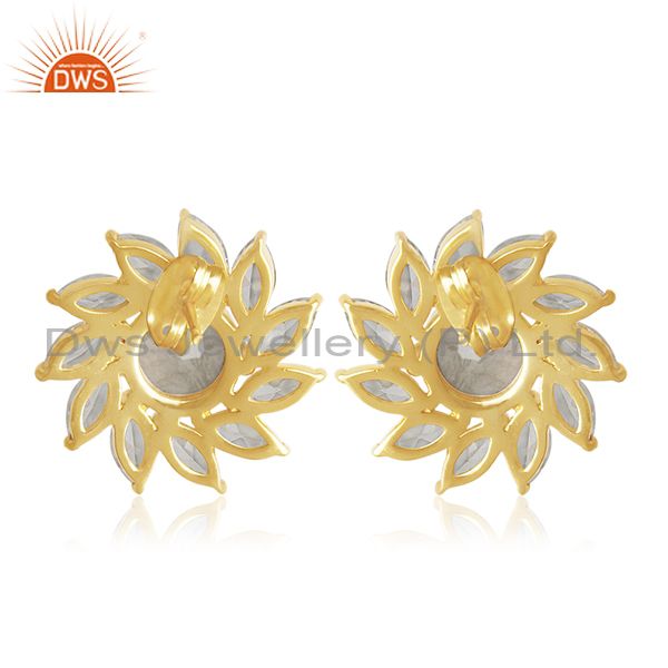 Suppliers Floral Design Gold Plated Brass Fashion Gemstone Wedding Stud Earrings Wholesale