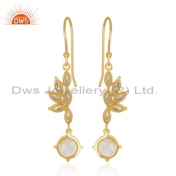 Suppliers Rainbow Moonstone and Cz Gold Plated Brass Fashion Earring for Girls Jewelry