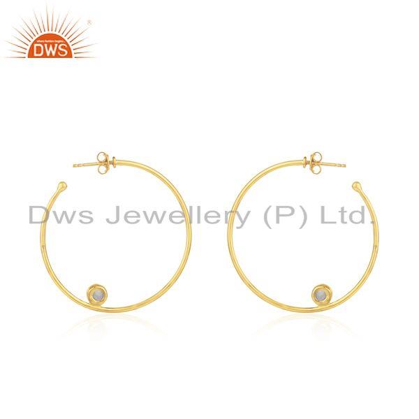 Suppliers Natural Pearl Gemstone Silver Gold Plated Hoop Earring Jewelry