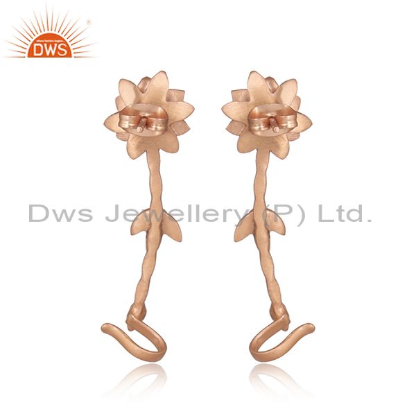 Cubic Zirconia Set Brass Rose Gold Plated Floral Earrings