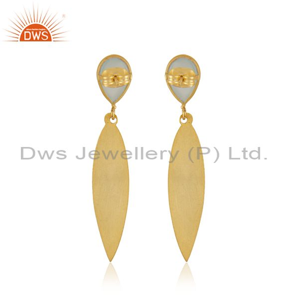 Suppliers Indian Gold Plated Brass Designer Aqua Chalcedony Earrings Jewelry