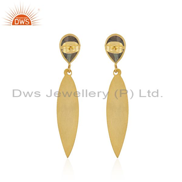 Suppliers Labradorite Gemstone Texture Gold Plated Brass Earrings Jewelry