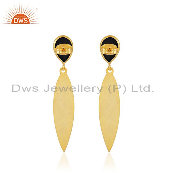 Suppliers Designer Textured Brass Fashion Black Onyx Gemstone Earrings Jewelry