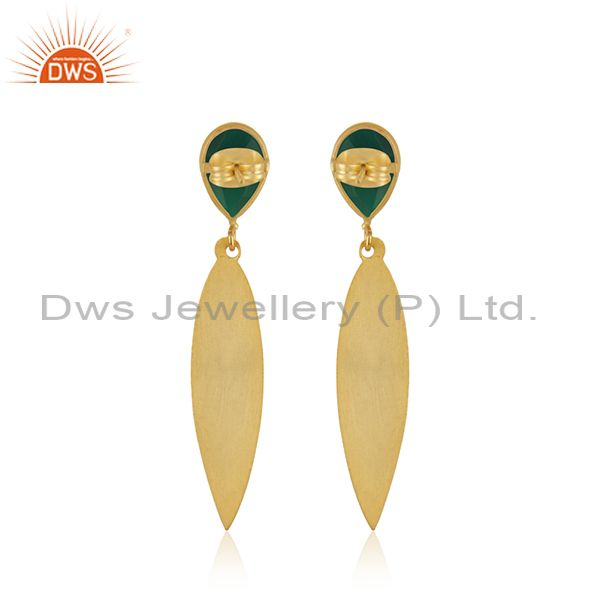 Suppliers Green Onyx Gemstone Designer Brass Fashion Earrings Jewelry Manufacturer