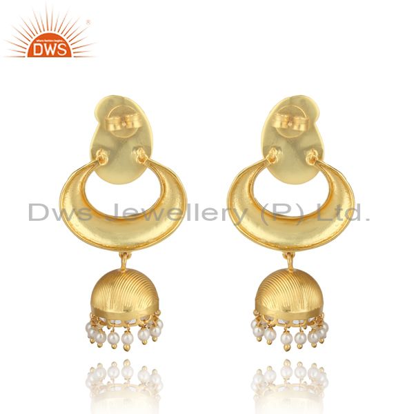 Designer of Traditional designer yellow gold on fashion jhumka with pearls