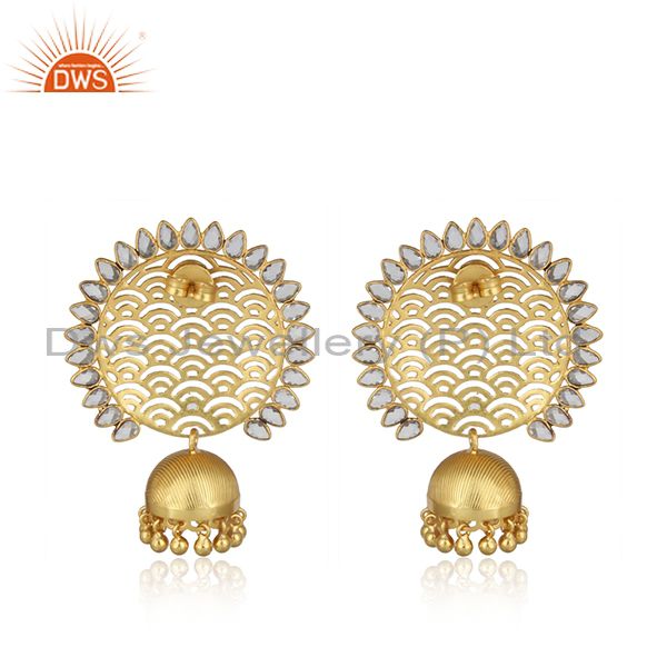 Designer filigree yellow gold on large fashion earring with pearls
