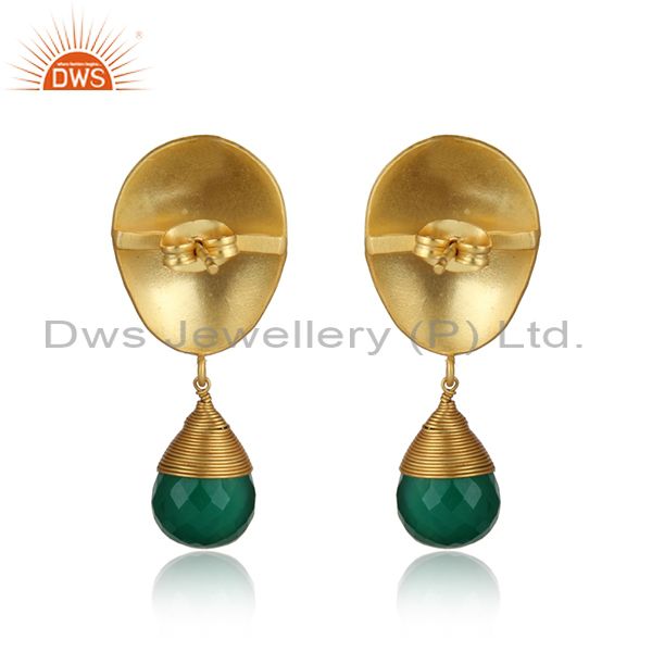 Designer of Handcrafted wrapping fashion gold on earring with green onyx