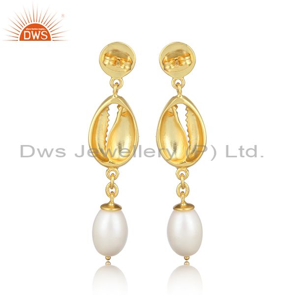 Pearl And Gold Beaded Brass Gold Earrings
