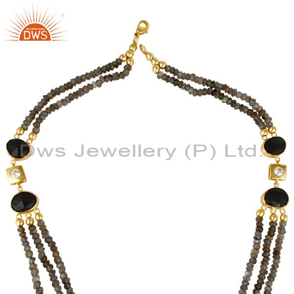 Suppliers 18K Yellow Gold Plated Sterling Silver Labradorite And Black Onyx Beads Necklace