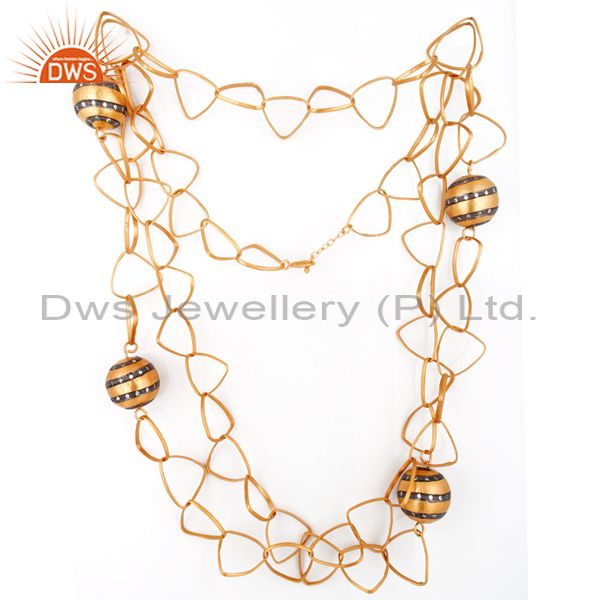 Suppliers Trendy Look Crafted Hammered Matte Polished 18k Yellow Gold GP Link Chain Neckla