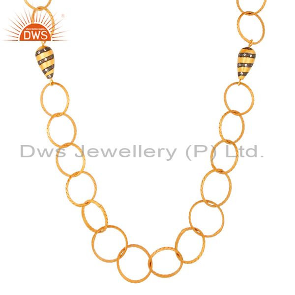 Suppliers Designer 24K Yellow Gold Plated Brass link Chain Fashion Necklace With CZ