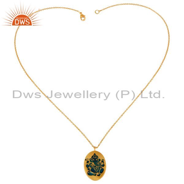 Suppliers 18K Gold Plated Indian God Ganesha Peacock Color Enamel Pendant