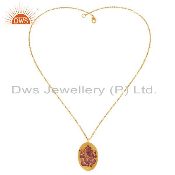 Suppliers 18K Gold Plated Indian God Ganesha Purple Enamel Pendant